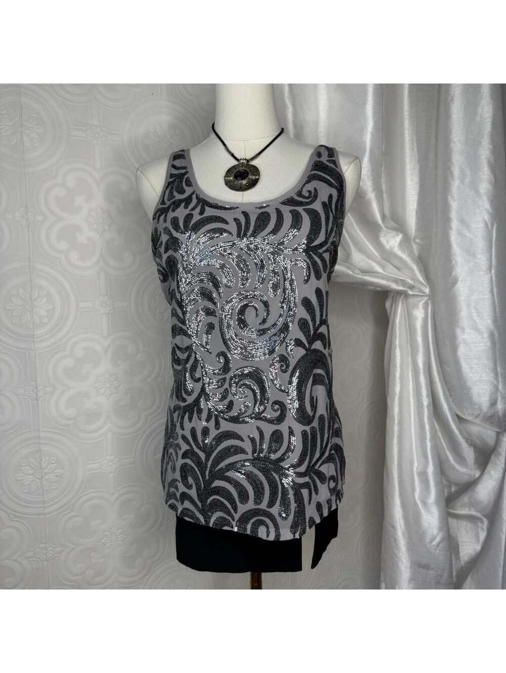 Express Sequin Grey & Silver Sequin Tank Top